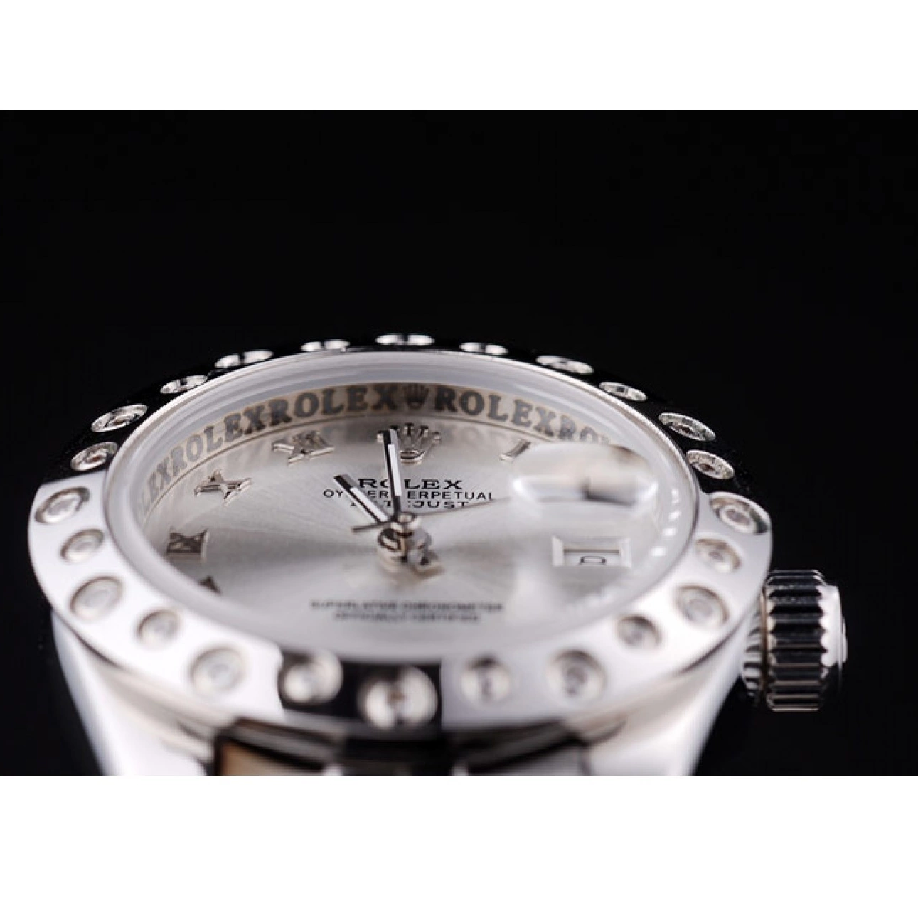 Aaa fake watches Silver Datejust Dial Silver 7474 Rolex Polished Bezel Diamonds 0727